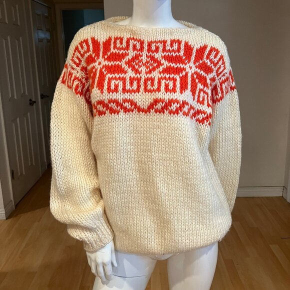 70'S 80's VINTAGE KNIT NORDIC BOATNECK SWEATER SIZE M MEDIUM - Picture 1 of 3